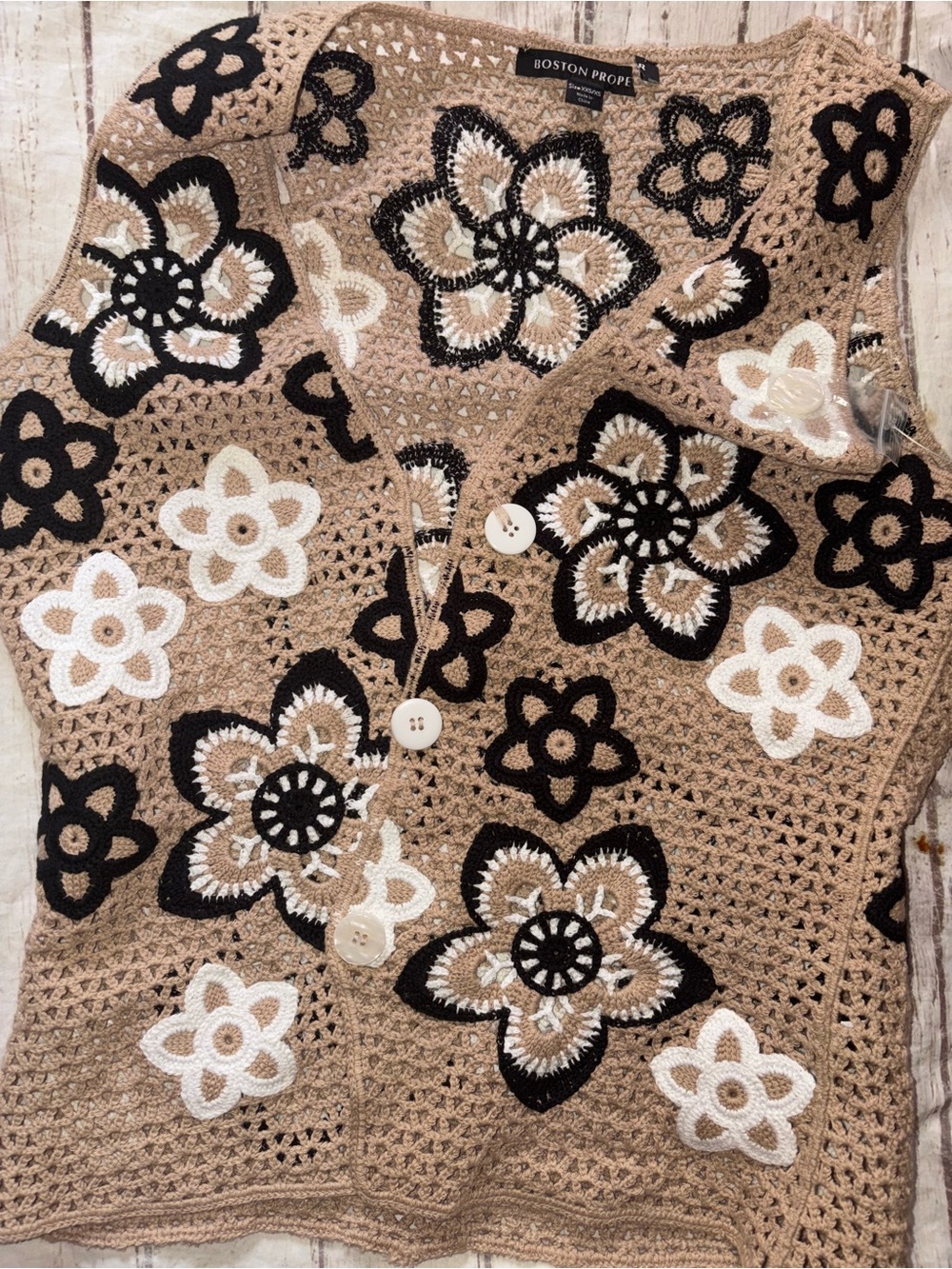 Boston Proper tan crochet floral knit vest XXS/xS - Picture 6 of 10